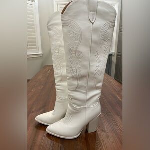 ISNOM Women's Western Boots Knee High Boots, Cowboy Cowgirl Embroidered Size 8